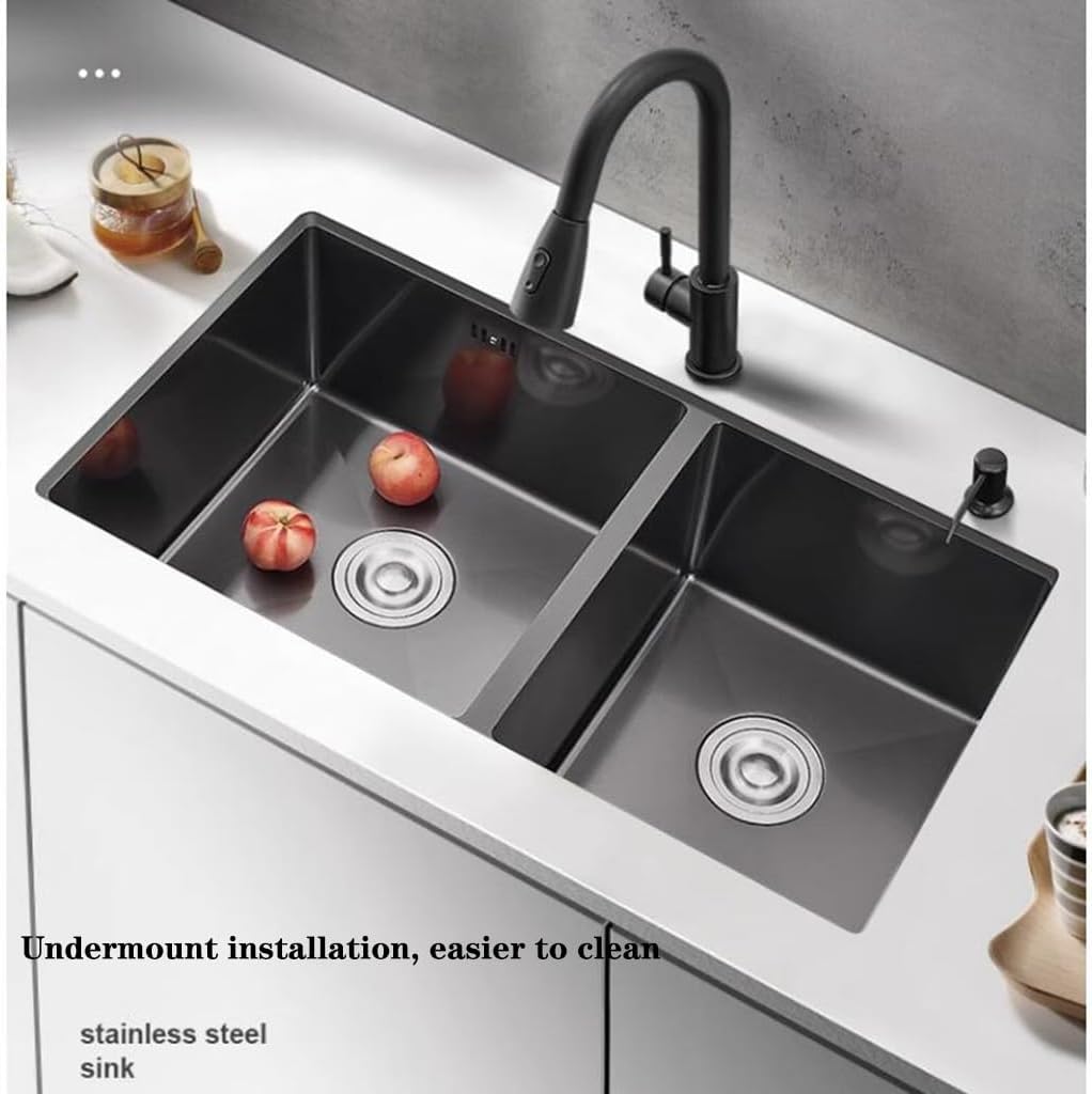 Kitchen Sinks, Single Bowl Embedded Siphon Sink Stainless Steel Kitchen Sink Large Capacity Double Bowl Sink Multifunctional Vegetable Sink (68 * 39 * 22Cm