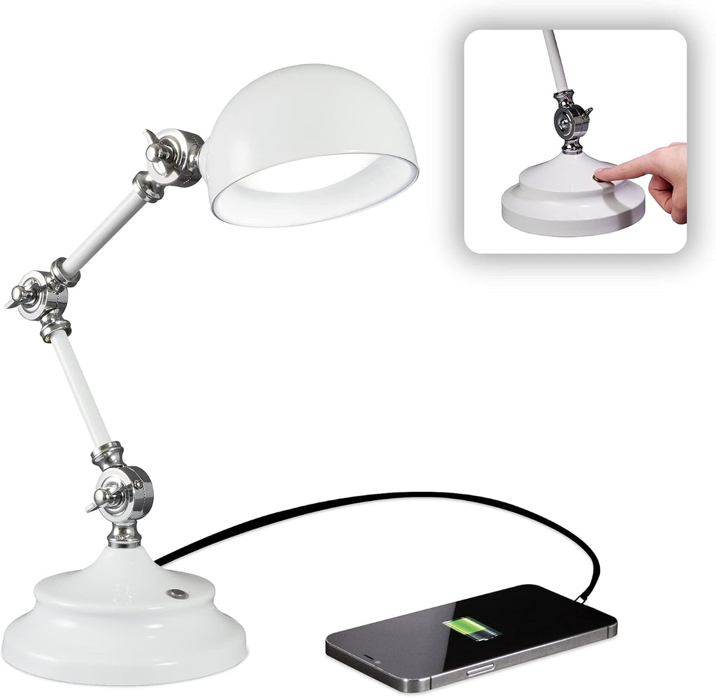 OttLite Prevention Pharmacy Adjustable LED Desk Lamp with USB Charging - Designed to Reduce Eyestrain, 3-Point Adjustable Neck, 3 Brightness Settings with Touch Controls