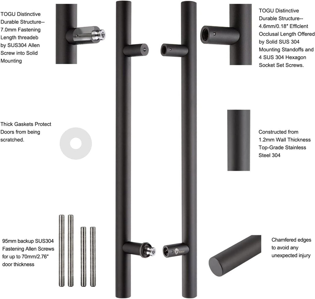 TOGU TG-6012 60-Inch Double-Sided Push Pull Door Handle, Matte Black SUS304 Stainless Steel Ladder Pull, Heavy-Duty for Commercial Glass, Residential Wood Barn & Metal Doors (1500 * 38mm)