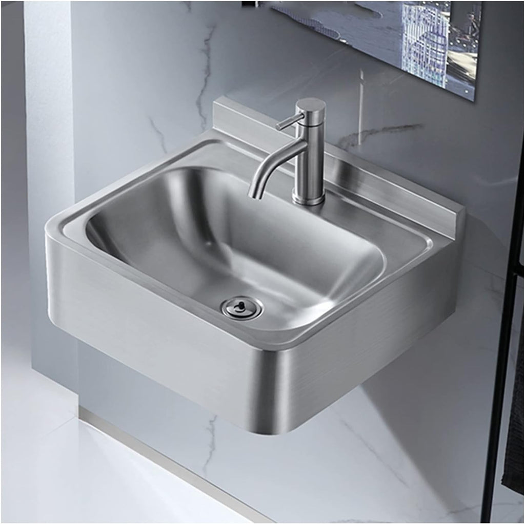 Stainless Steel Square Bowl Sink, Wall-Mounted Washbasin, Workstation for RV, Bars,Easy to Clean (Color : Silver, Size : D(43x41.2x15cm)) (Silver A (43x41.2x15cm))