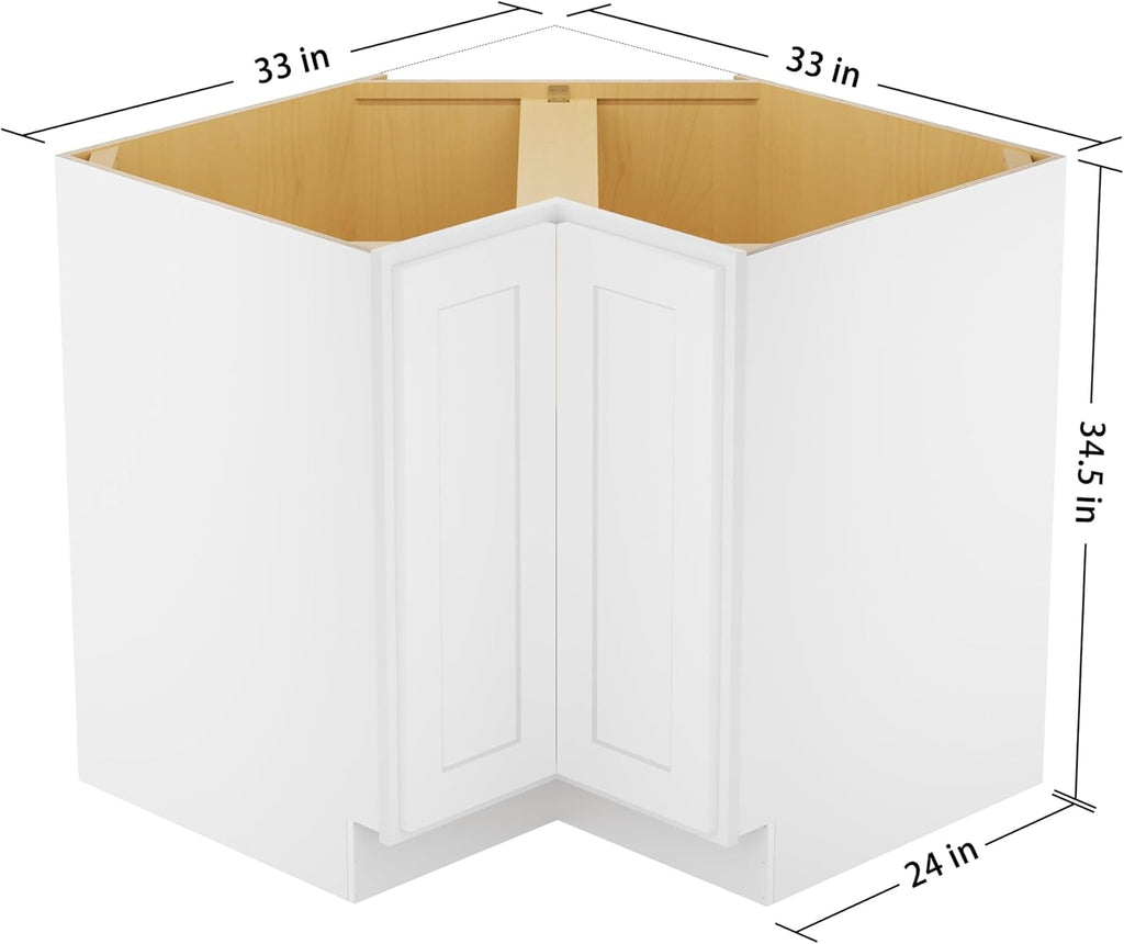 Furinno Shaker EZ Reach Base Corner Diagonal Kitchen Cabinet, Ready to Assemble, 24 D x 33 W x 34.5 H, White