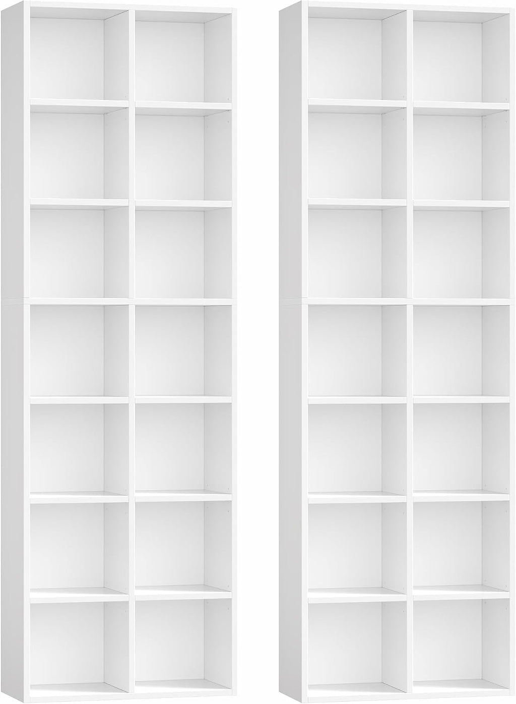 FOTOSOK 71'' Tall Bookshelf Set of 2, 7 Tier Large White Bookshelf with Adjustable Shelves, Wide Bookcases and Bookshelf, DVD/CD Media Tower Storage, Cube Book Shelf Display Shelf Cabinet, White