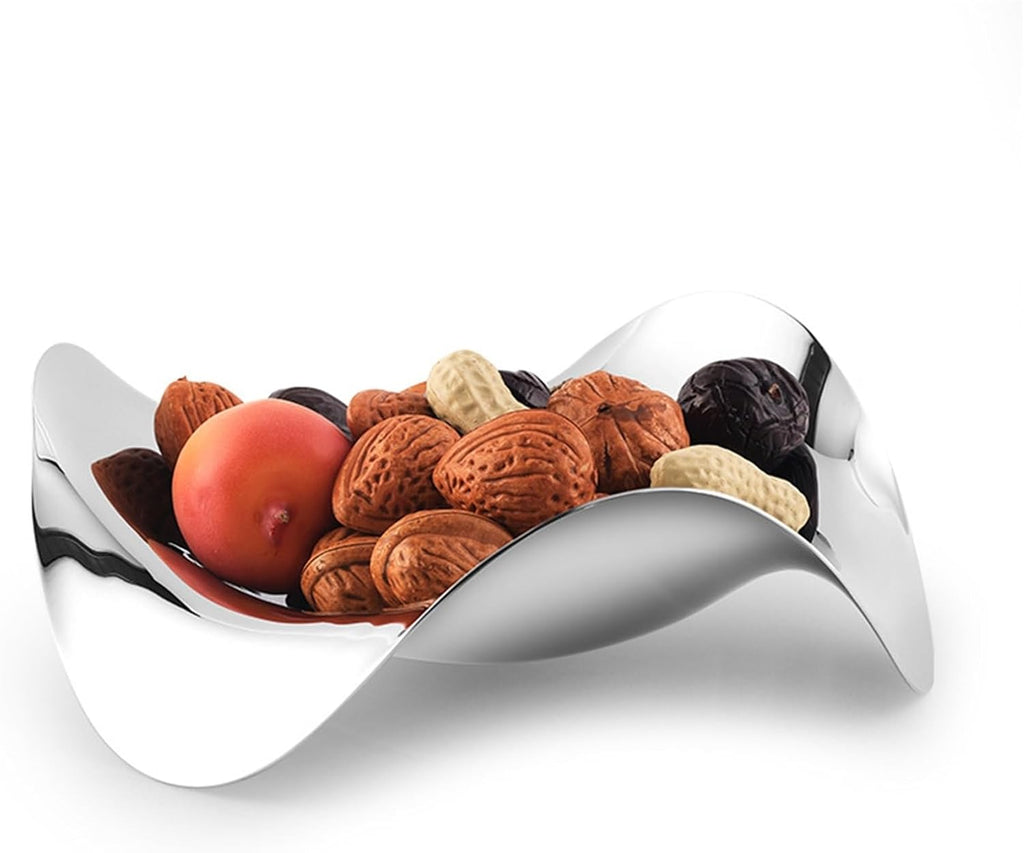 Wave Decoration Bowl Tray, Silver Stainless Steel Candy Dish - Creative Fruit Dessert Plate, Modern Home Table Decoration(Large)