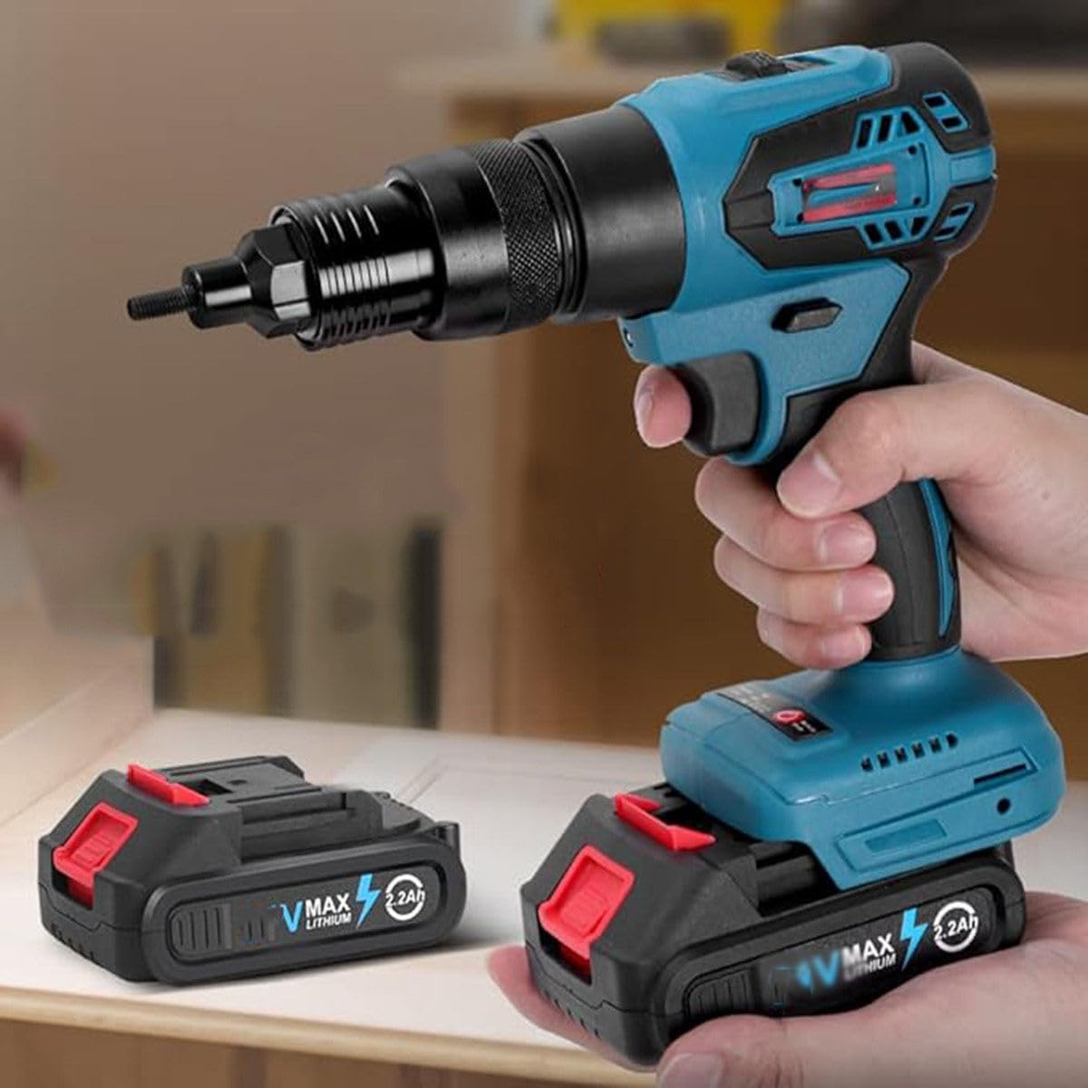 2-in-1 Cordless Rivet Nut Gun Set - Portable Automatic Rivet Installation Tool with M3-M12 Mandrels, Battery-Powered, 2200mAh for DIY & Professional Use