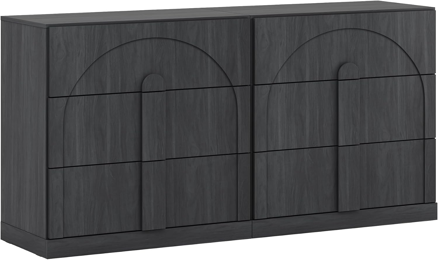 BELLEZE Sideboard Cabinet with 3 Drawers, Set of 2 Modern Wood Buffet Cabinet with Arc Design, Large Fluted Sideboard with Storage for Dining Room Living Room Entryway, Ebony