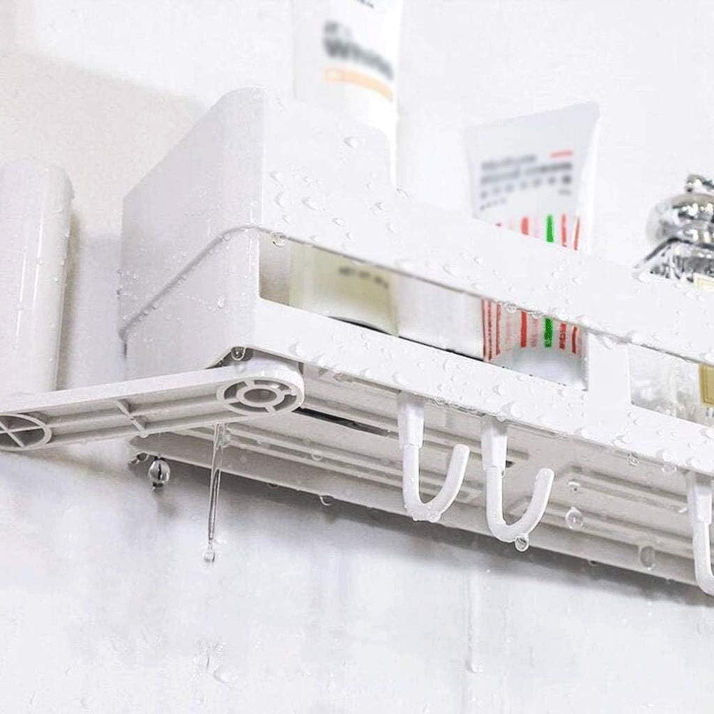 Bathroom Corner Shelf,Wall-Mounted Drain Rack,Adhesive Shower Caddy with 4 Hooks,Bath Storage Holder Basket Kitchen Storage Organizer No Drilling