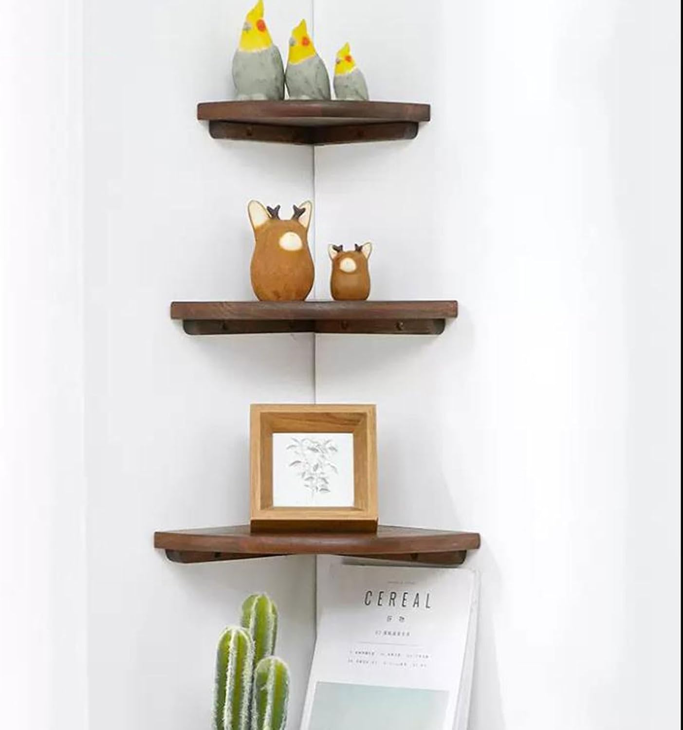Wall Shelf 3pcs set Corner Floating Shelf, Solid Oak Wood Floating Corner Shelf Wall Mounted , Wall Display Shelf for Small Plant Photo Frame for Bedroom Kitchen, Living (Nature-3pcs Set-One Size)