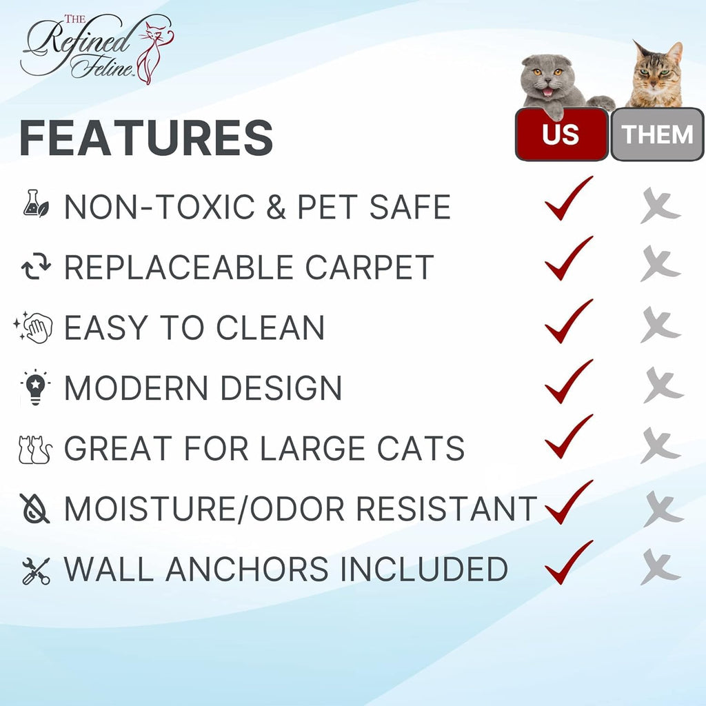 THE REFINED FELINE 60 Inch Lotus Branch Cat Shelf in Black Espresso with Replaceable Carpet, Playing, Climbing, & Lounging Cat Shelves And Perches For Wall, Cat Hammock Bed Furniture for Large Cats