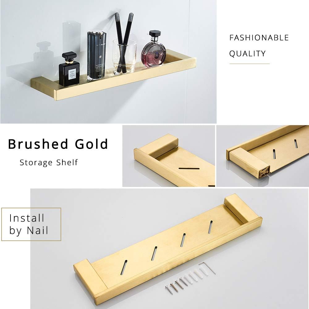 Brushed Gold Bathroom Accessories Set Stainless Steel Toilet Paper Holder Toilet Brush Holder Storage Shelf Towel Bar,Double Towel Bar