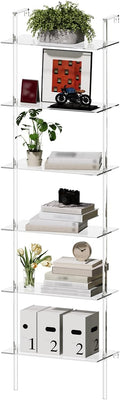 Acrylic Ladder Bookshelf, 6-Tier Clear Wall Mounted Bookshelf with Open Shelves, Multipurpose Bookcase for Living Room, Bathroom, Office, Modern, 11.6' D x 23.4' W x 86' H
