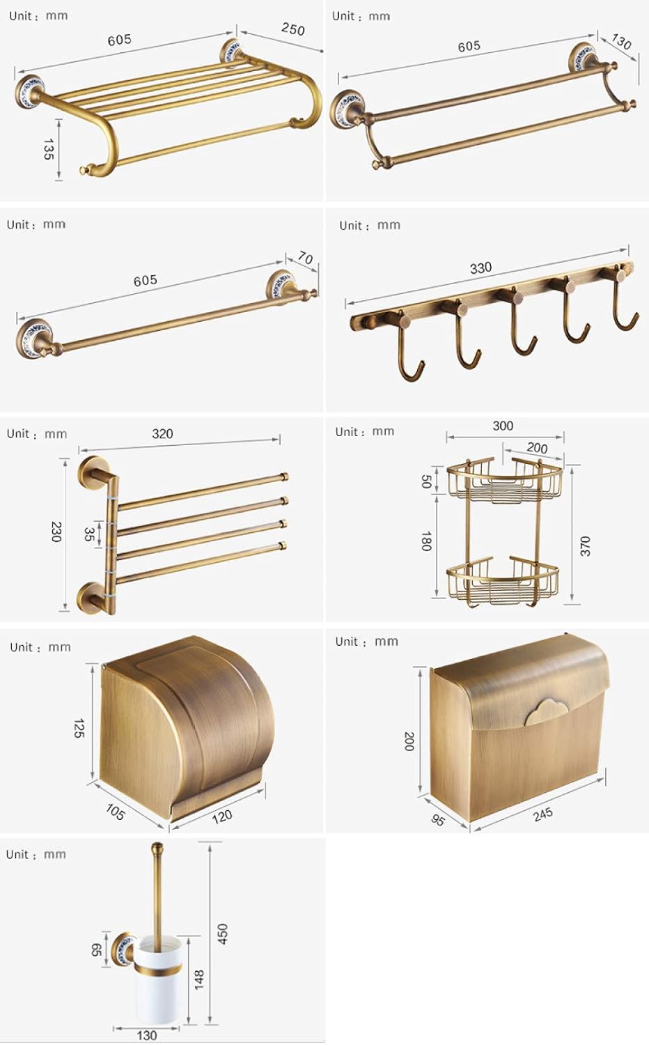 Bathroom Accessories Carved Brass Hardware Set Wall Mounted Towel Bar Paper Holder Cloth Hook Bathroom Hardware Kit,FH02