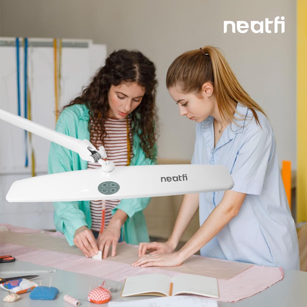 Neatfi XL LED Desk Lamp | 20-Inch Wide Head (White-2, CCT with Clamp)
