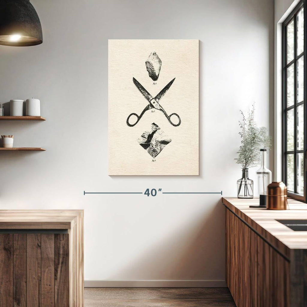 ElephantStock - Rock Scissors Paper Vintage Wall Art - Vertical Canvas Wall Art - Home Office Wall Decor - Drawing Game Canvas Art - Black And Gray Decor by Daniel Coulmann - 26' x 39'