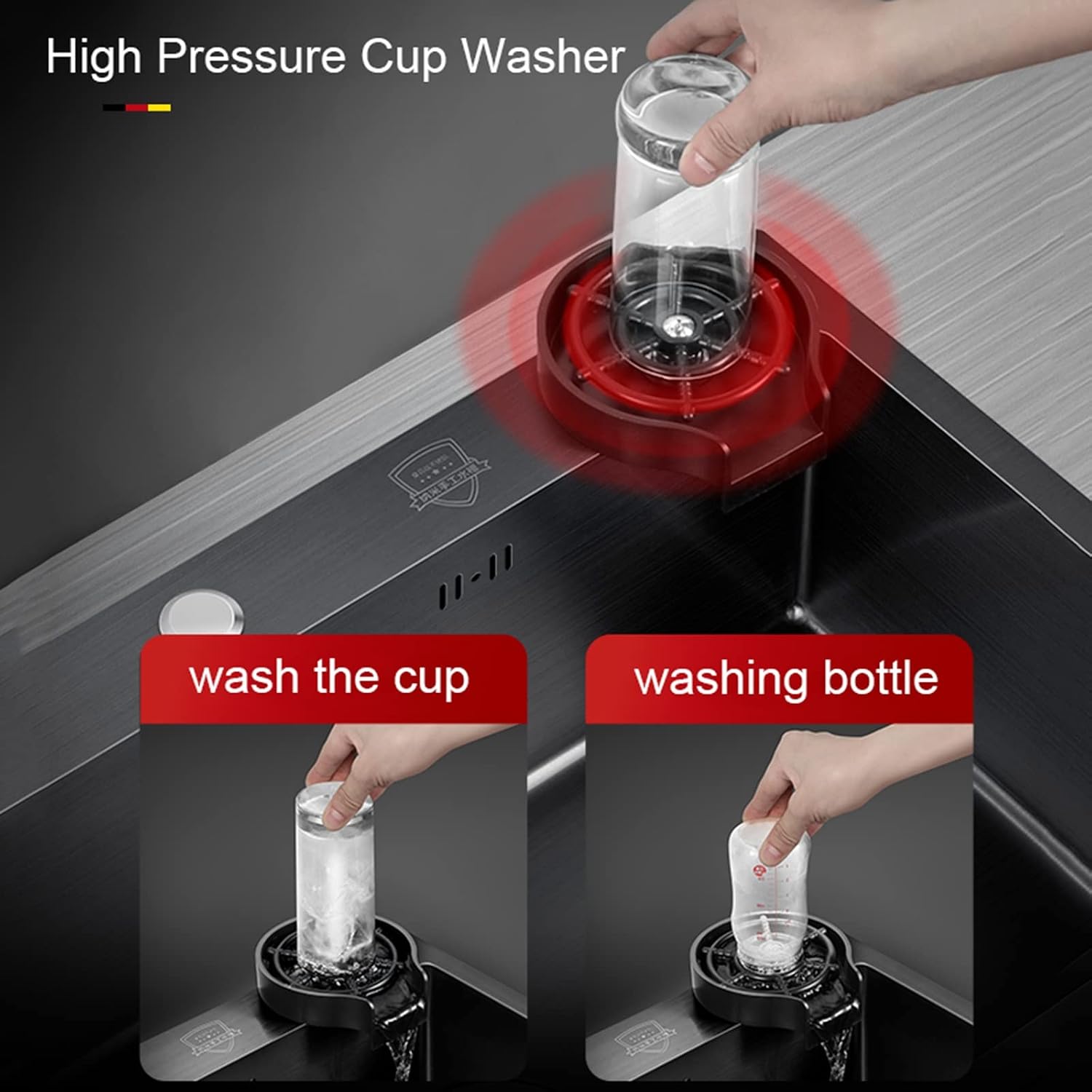 JATIBOSH Kitchen Sinks Large Kitchen Sink, Convenient 3 Hole Design Stainless Steel Sink, Single Bowl Sink Workstation, with Pull-Out Faucet (Color : Black, Size : 50 * 45cm)