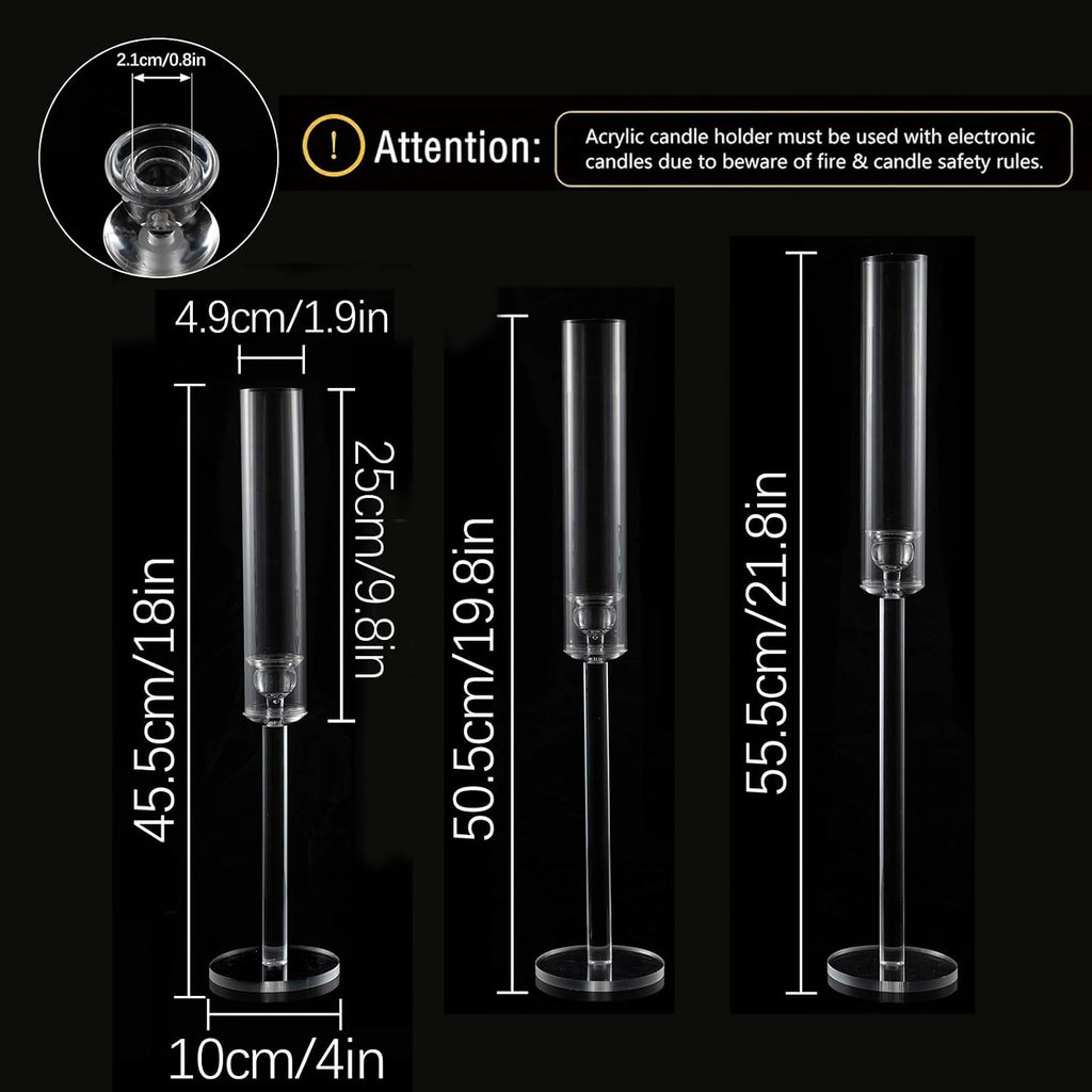 Vincidern 24pcs Taper Candle Holder Acrylic Candlestick Holder Clear Set for Table Centerpiece, Long Candle Stick Candle Stand Cylinder Shade for Wedding Party Dining Room Decor