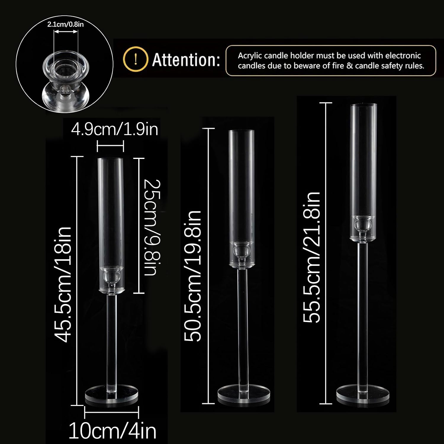 Vincidern 24pcs Taper Candle Holder Acrylic Candlestick Holder Clear Set for Table Centerpiece, Long Candle Stick Candle Stand Cylinder Shade for Wedding Party Dining Room Decor
