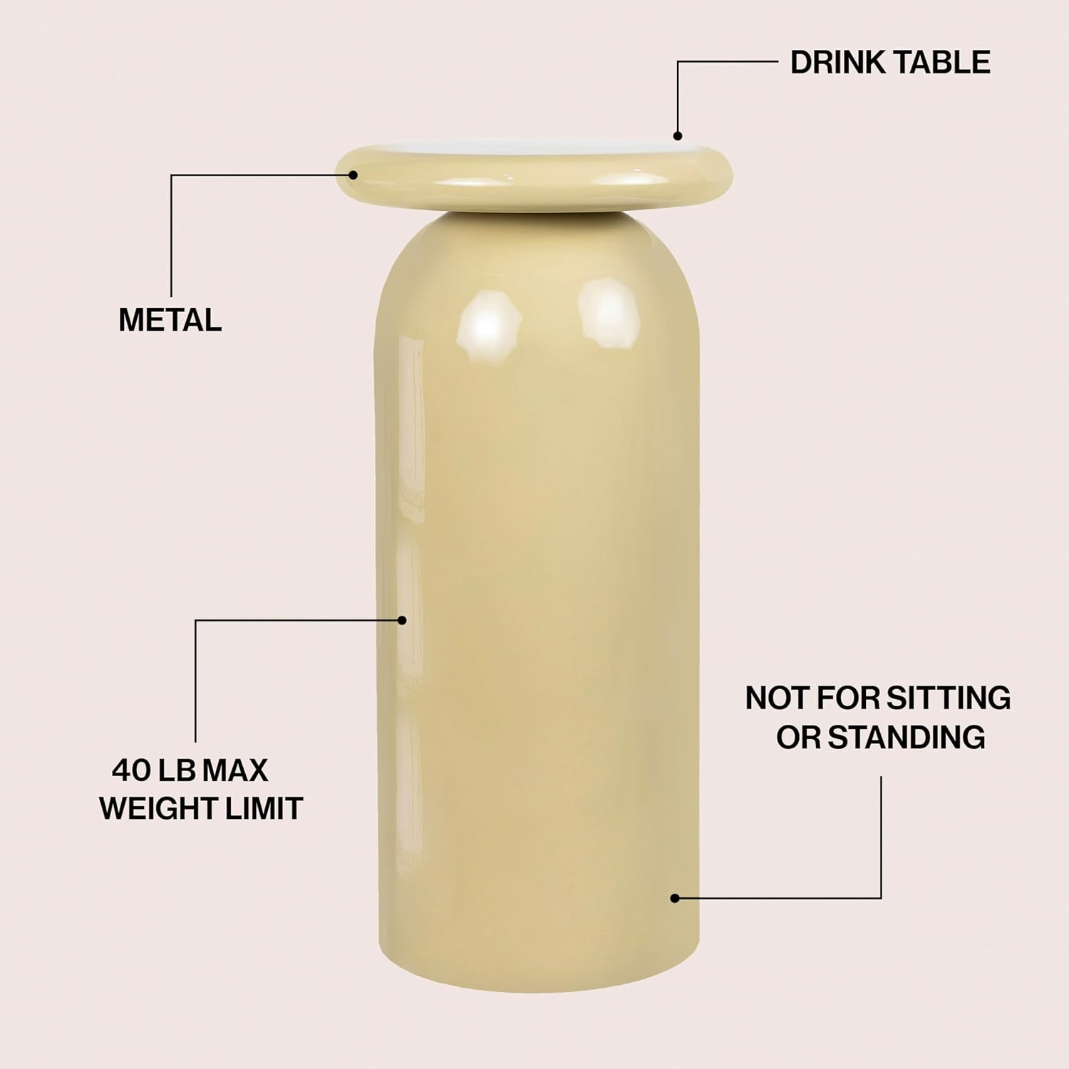 JONATHAN Y END1008C Miles 22.75' Mid-Century Modern Metal Sleek Cylinder Drink Table and Decorative End Table for Living Room, Bedroom, Office, Bathroom, Almond