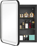 soges LED Medicine Cabinet Lighted Bathroom Mirror, Bathroom Vanity Mirror with 2 Storage Shelves, 24'x 16' Recessed Medicine Cabinet, Wall Mounted Deep Metal Framed Rounded Corner, Black