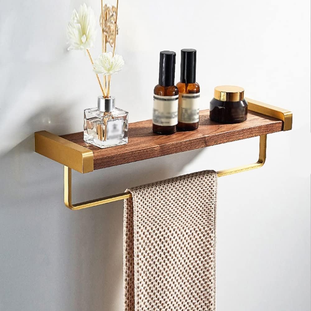 Multifunctional Shower Caddy Wood Bathroom Shelf Floating Shelves with Towel Hanger Wall Mounted Corner Shelf Cosmetics Storage Rack Kitchen Spice Rack Sturdy Durable/Shelf 40Cm (40cm With Bar )