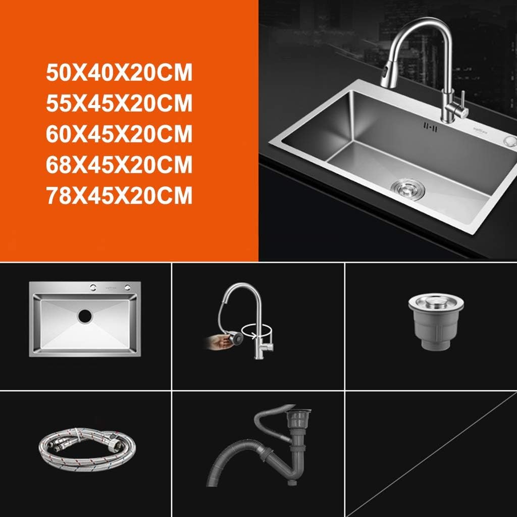 Kitchen Sinks Stainless Steel Manual Sink Kitchen Single Bowl Sink Kitchen Rectangular Sink Stainless Steel Pull (50 * 40 * 20Cm