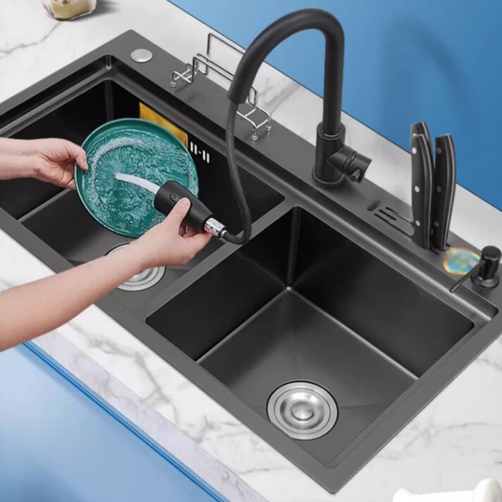 Single Bowl Kitchen Stainless Steel Sink Multifunctional Double Bowl Sink Large Capacity Dishwashiwater Sink Washbasin Thick Panel (78 * 46 * 22Cm