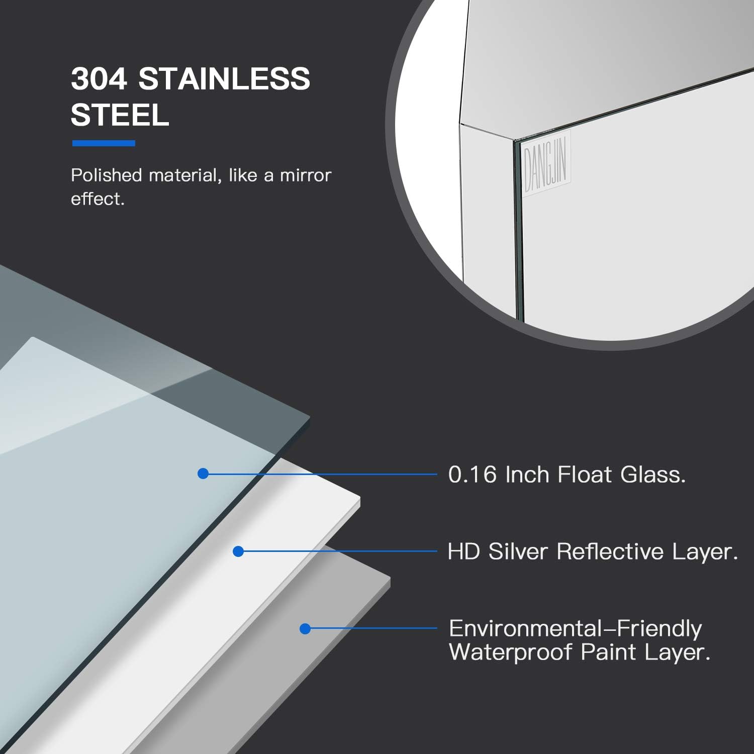 24-inch 304 Stainless Steel Corner Medicine Cabinet with Mirror | Wall-Mounted Bathroom Storage Cabinet, 3 Shelves, Space-Saving Design