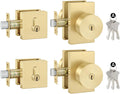 Haidms Gold Door Knob with Deadbolt, Zinc Alloy Brushed Gold Keyed Alike Exterior Door Lock Set,Heavy Duty Brushed Brass Front Door Knob and Deadbolt Set with Lock and Key, Reversible (2 Pack)