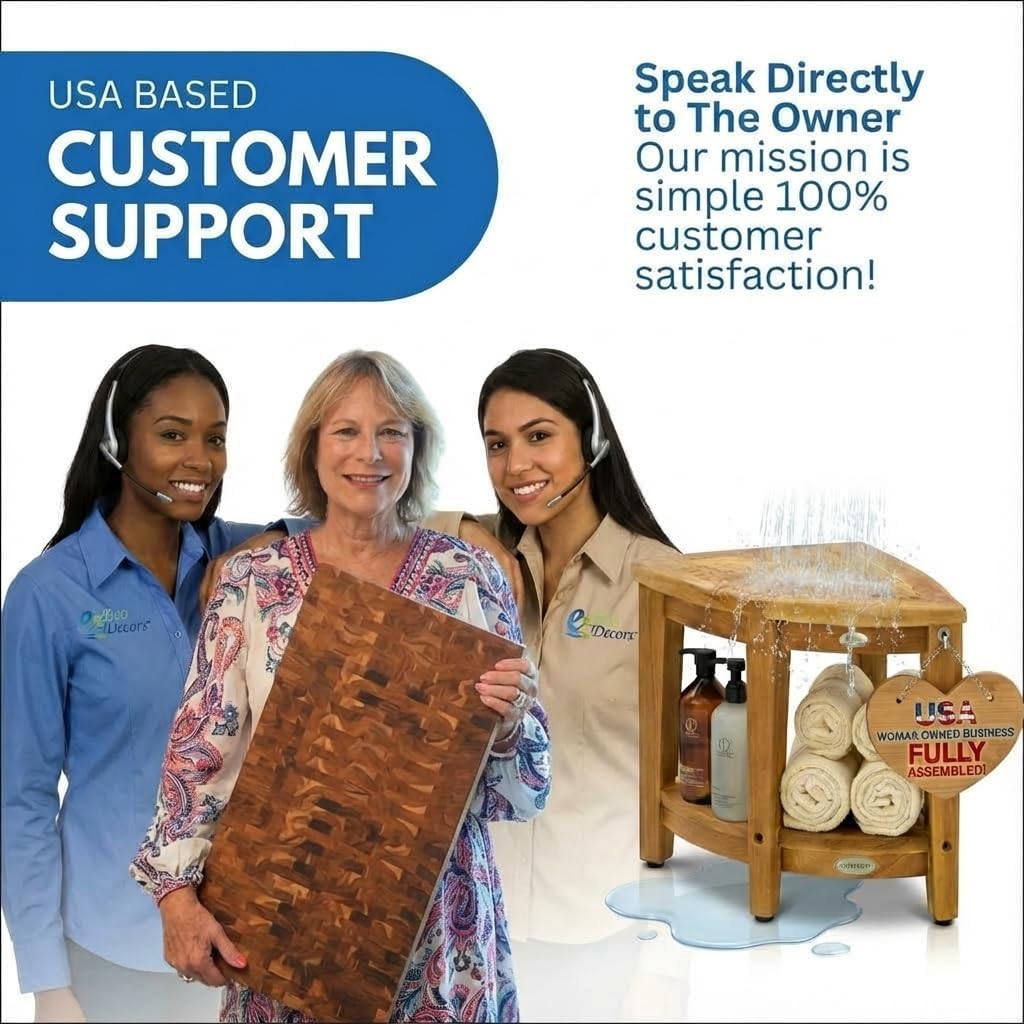 EcoDecors Corner Teak Shower Bench with Shelf – 16' x 18' Height- Teak Shower Stool with Shelf, Waterproof, 350lb Capacity Non-Slip | for Inside Shower | Tool-Free Assembly | Aging in Place