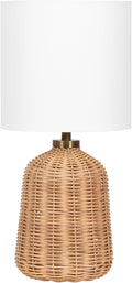 Kate and Laurel Wylla Modern Rattan Bedside Table Lamp, 8 x 8 x 18, Natural Rattan, Decorative Woven Tabletop Desk Lamp with Linen Shade for Living Room Decor