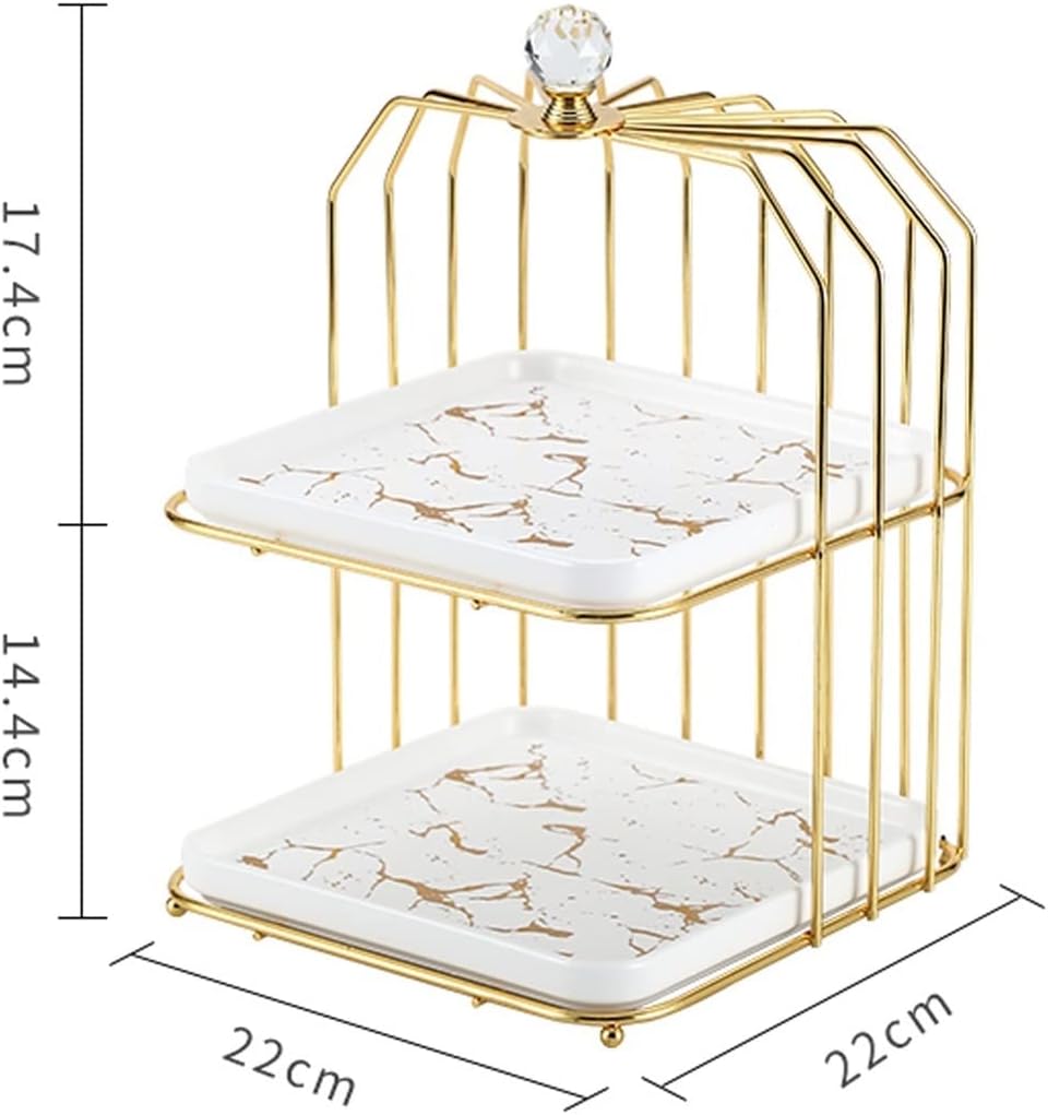 Cake Stand Creative Multi-layered Iron Cake Stand Dessert Stand Refreshment Stand Afternoon Tea Pastry Stand Snack Storage Rack Cake Holder(Color:White plate,Size:Double layer 1)