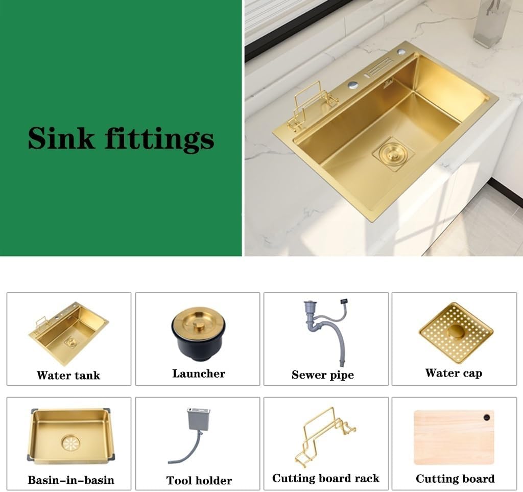 Kitchen Sinks, Single Bowl Beautiful and Stainless Steel Sink Bar Counter Single Bowl Sink Bare Sink (68 * 46 * 22Cm