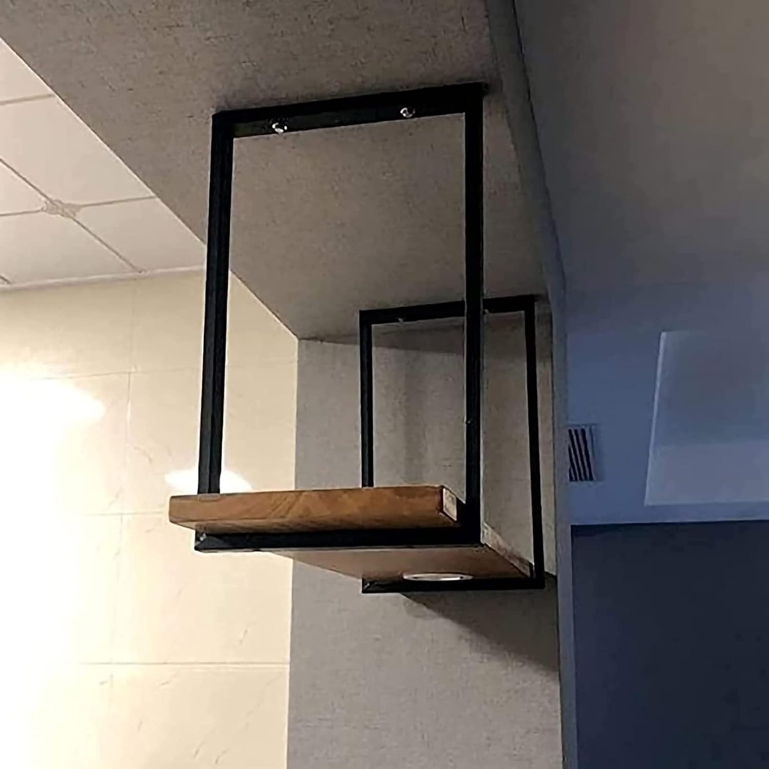 Corner Ledge Wall Shelf,Hanging Floating Shelf Wine Rack - Ceiling Solid Wood Bottle Rack/Bookshelf, Wall Mounted Wrought Iron Storage Rack, Kitchen/Bar/Living Room Plant Display Stand, Ceil