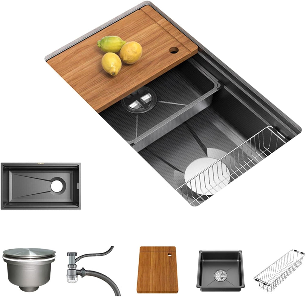 JATIBOSH Kitchen Sink Workstation Black Stainless Steel Kitchen Sink Workstation Ledge Undermount Single Bowl Sink Basin (Color : BK, Size : 70cmX45cm)