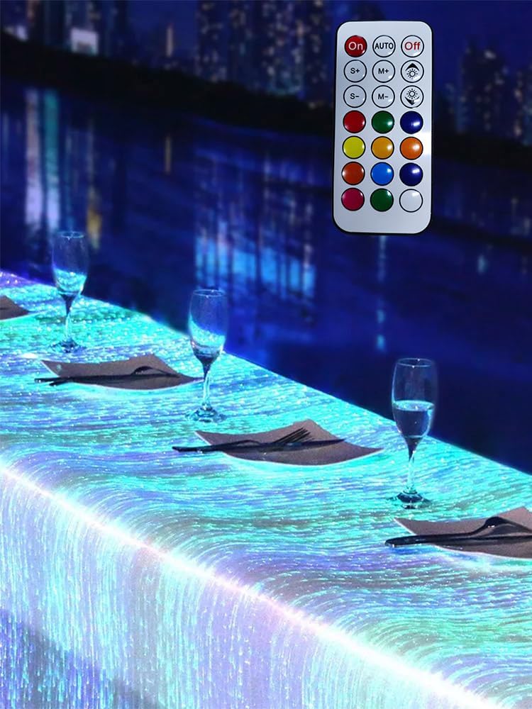 LED Table Cloth Cover - Fiber Optic Fabric Light Up Bar Disco Dinning Rectangle Tablecloth Birthday Party Wedding (White Fabric, L200*W150CM (L6.6*W4.9FT))