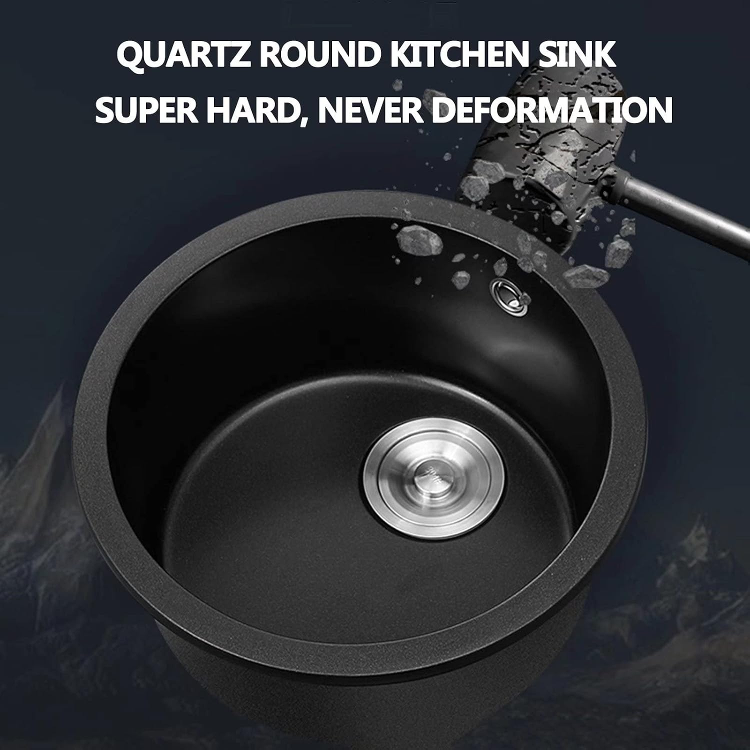 Bar Prep Sink with Accessories, Black Quartz Kitchen Sink Drop in, Small Bar Sink Drop in with Faucet, Dent-Resistant Bar Sink Round Undermount Round Sink Bowls for Bar, Bathroom, Balcony