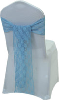 MDS® Pack of 200 Lace Chair Sashes for Weddings, Decorative Floral Lace Chair Bows Bands for Banquet, Reception, Anniversary, Bridal Shower, Birthday, Party, Ceremony & Event Décor - Baby Blue