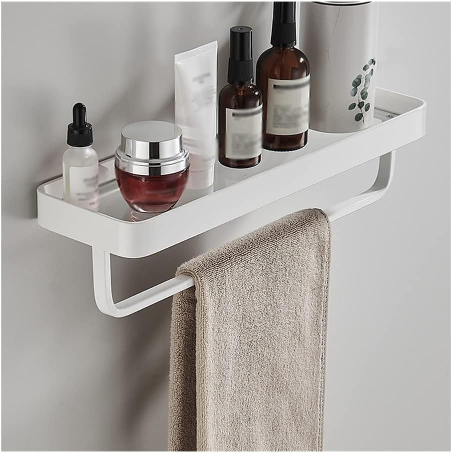 Floating Shelves Shower Caddy Bathroom Shelf Bathroom Shelf Bath Shower Shelf with Bar Aluminum White Glass Shelf Bathroom Corner Shelf Wall Mounted Kitchen STO
