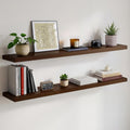 Homeforia 48 inch Walnut Floating Shelf, High End Solid Real Wood Large 48inch Floating Shelves for Wall, Dark Brown 48 inches Long Floating Shelves, Heavy Duty Bracket, 48 X 6.5 X 1.75 inch, Set of 2