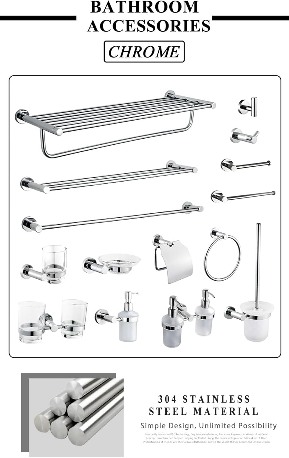 Chrome Bathroom Hardware Sets Stainless Steel Toilet Brush Holder WC Roll Paper Towel Bar Shelf Shower Soap Dish Wall Robe Hooks,Double Cup Holder