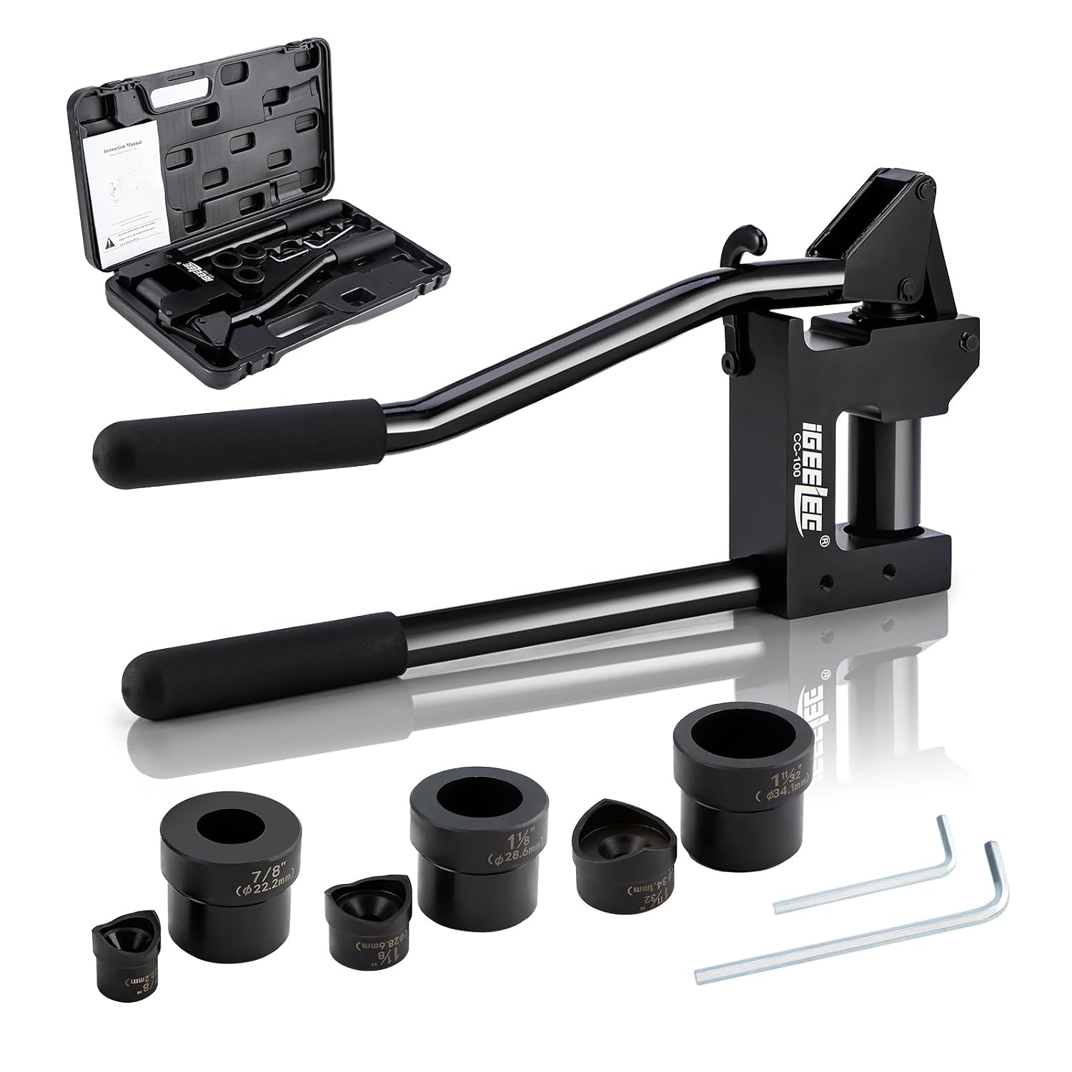 Metal Stud Punch Set for 7/8', 1-1/8', 1-11/32' - 20GA Steel, Sheet Metal Hole Punch Kit, Lever Puncher CC-100