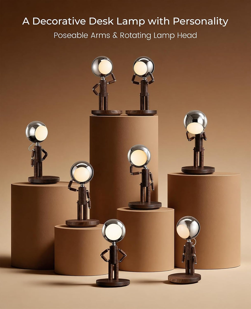 Cordless Table Lamp, Rechargeable Wooden Desk Lamp with Touch Control & Stepless Dimming, 3 Color Temperatures, Bedside Lamp for Bedroom Nightstand Office, Home Decor, Unique Gifts, Black Walnut