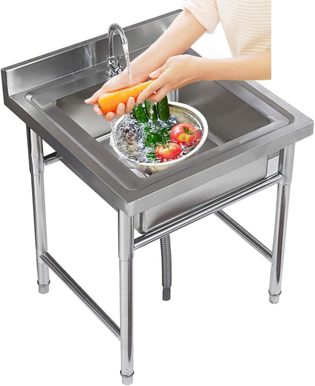 Free Standing Sink | 1 Compartment Commercial Kitchen Sink | Single Bowl Sink | 304 Stainless Steel Sink | Utility Prep Sinks | Laundry Tub | Indoor-Outdoor Protable