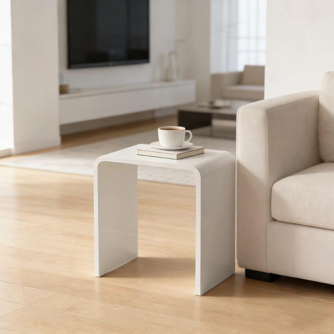 Clear Acrylic End Table with Rounded Edges,Transparent Small Side Table,Acrylic Side Table for Living Room, Night Stands for Bedrooms,Modern Occasional Tables (12' D x 16' W x 18' H) (White)