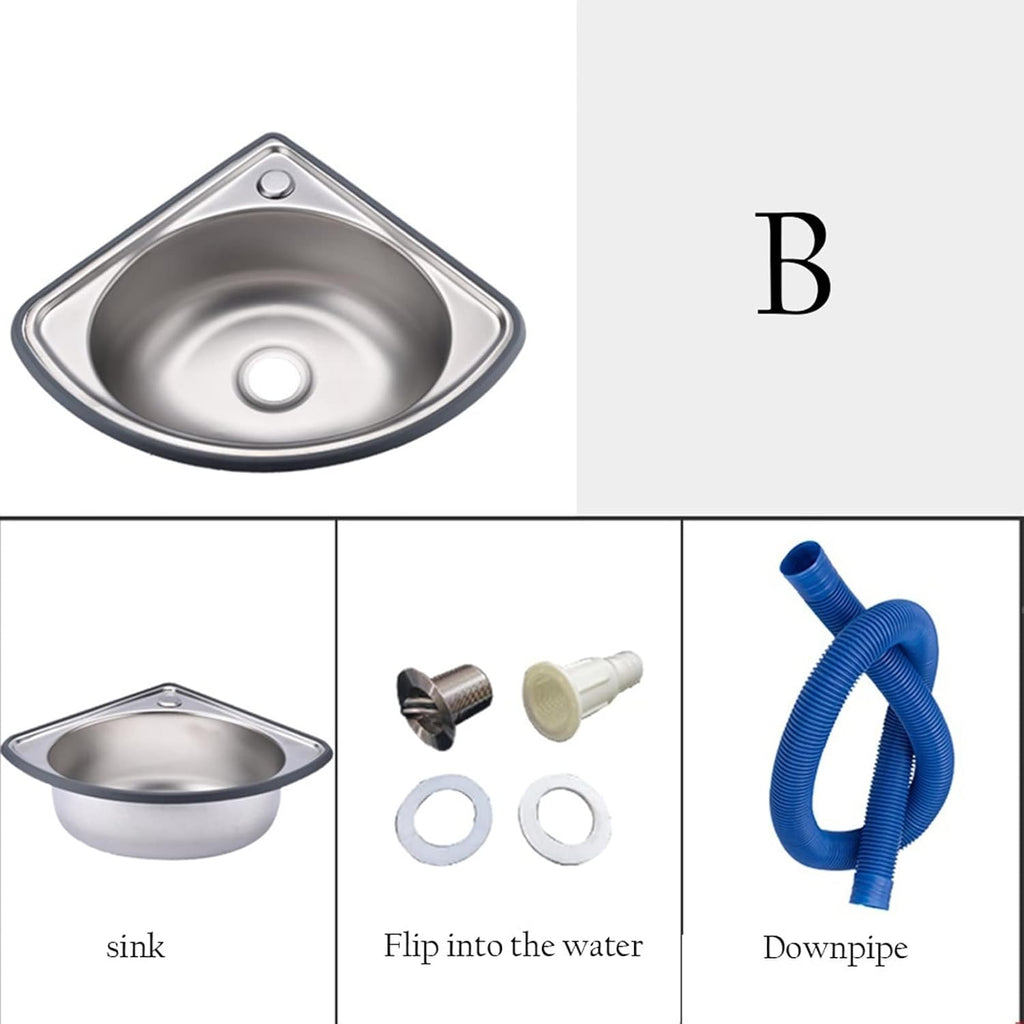 Stainless Steel Wall-Mounted Single Bowl Sink Triangle Wash Basin Thick Small Sink Corner for Kitchen Bathroom Lavatory (Color : Silver, Size : A(34x34cm)) (Silver B(34x34cm))