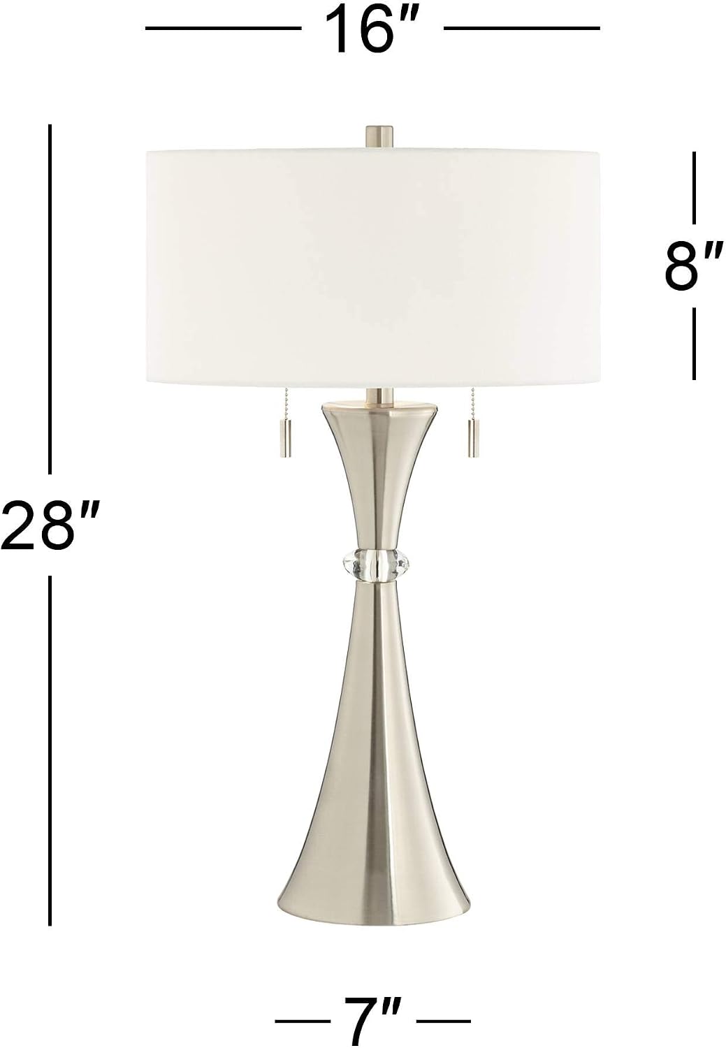 360 Lighting Rachel Modern Art Deco Table Lamps 28' Tall Set of 2 Concave Column Hourglass Silver Metal White Drum Shade for Living Room Bedroom House Bedside Nightstand Home Office Reading