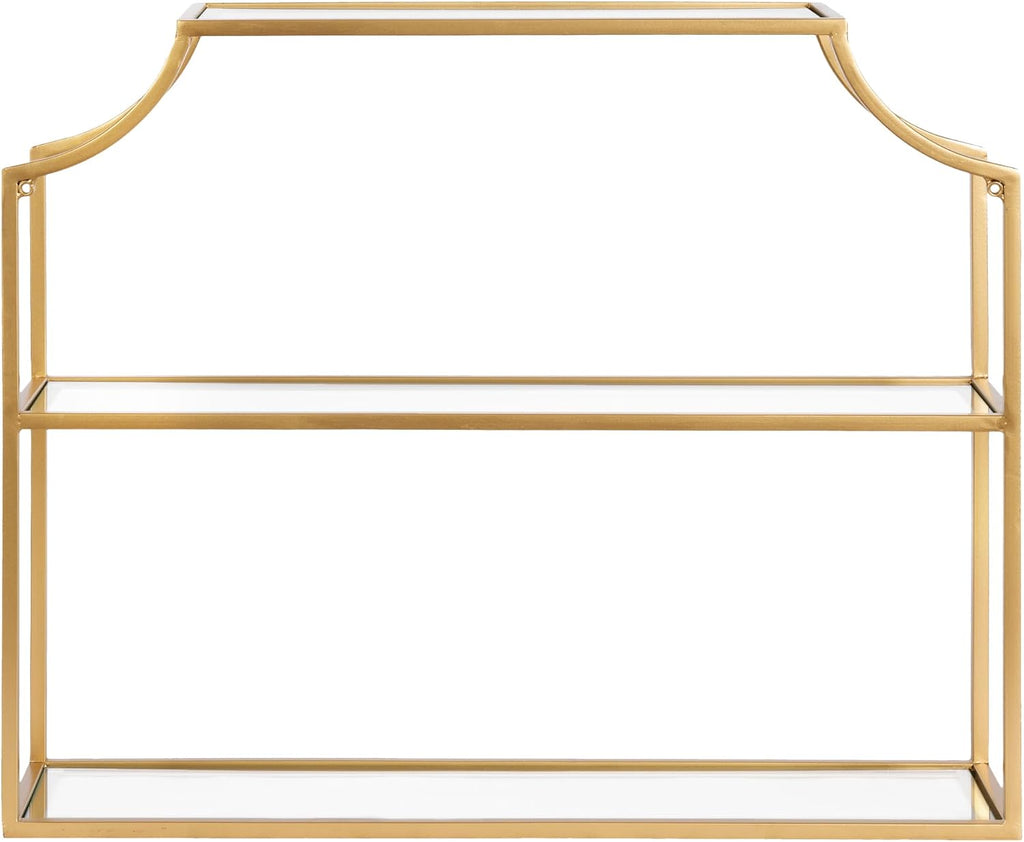 Kate and Laurel Ciel Modern Glam Wide Two-Tier Wall Shelf, 24 x 20, Gold, Tiered Bathroom Shelves for Over the Toilet Storage or Bedroom Makeup Organizer