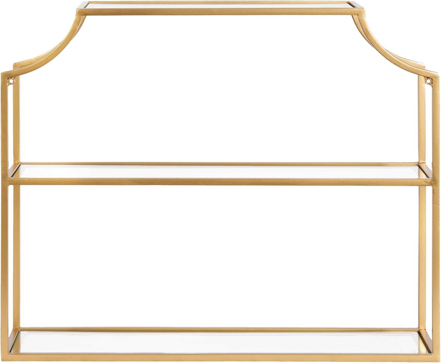Kate and Laurel Ciel Modern Glam Wide Two-Tier Wall Shelf, 24 x 20, Gold, Tiered Bathroom Shelves for Over the Toilet Storage or Bedroom Makeup Organizer