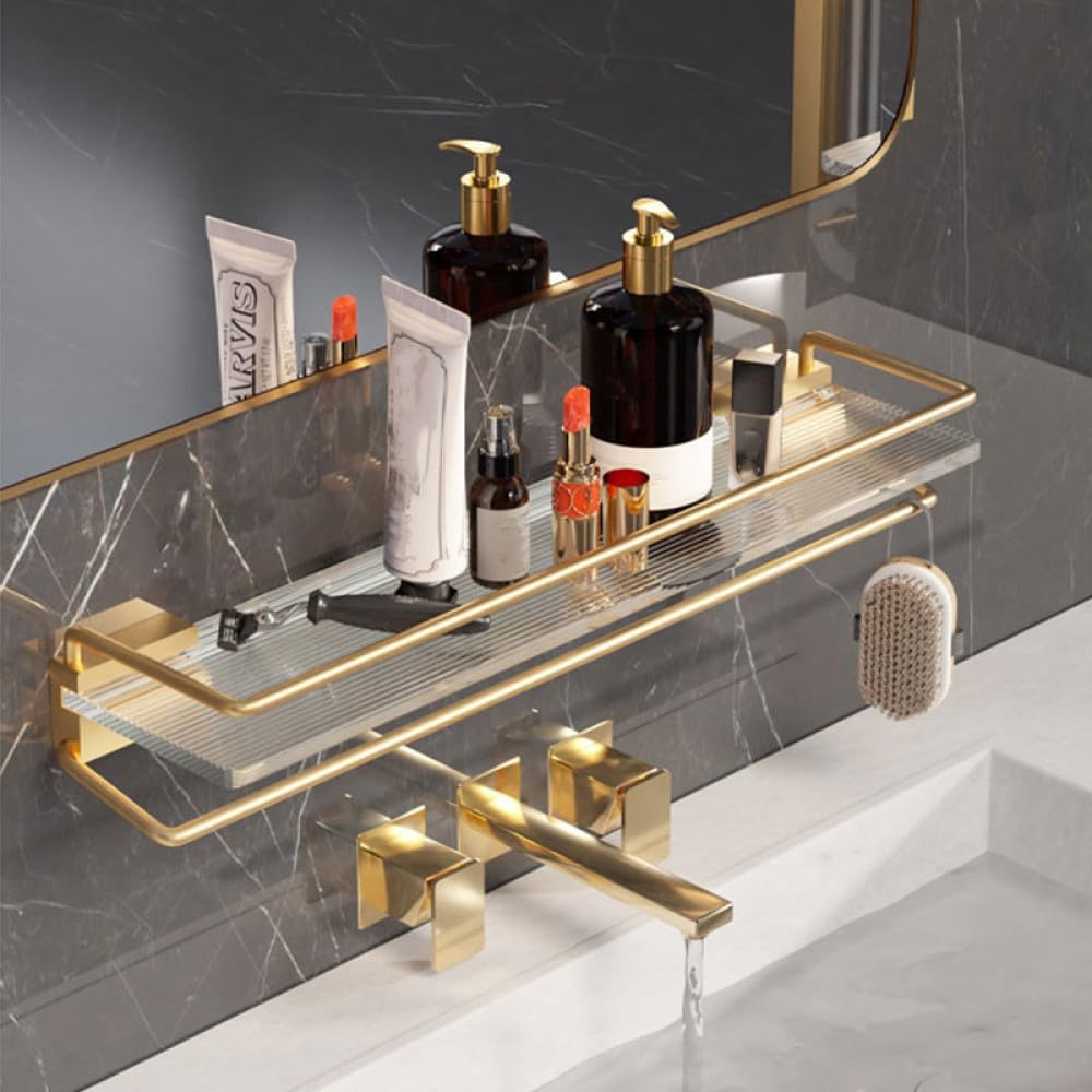 Bathroom Hardware Set, Gold Bath Accessories Wall Mounted Towel Rack,Towel Bar,Toilet Brush,Towel Hooks,Paper Holder,Towel Rack