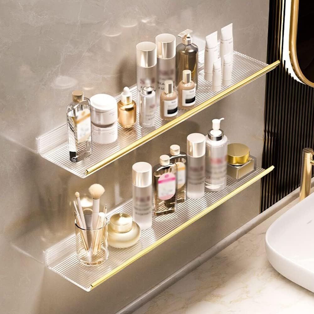 Multi-Functional Floating Corner Shower Shelf | Drill-Free Wall-Mounted Acrylic Mirror Organizer for Bathroom Essentials(Size:50CM,Color:A)