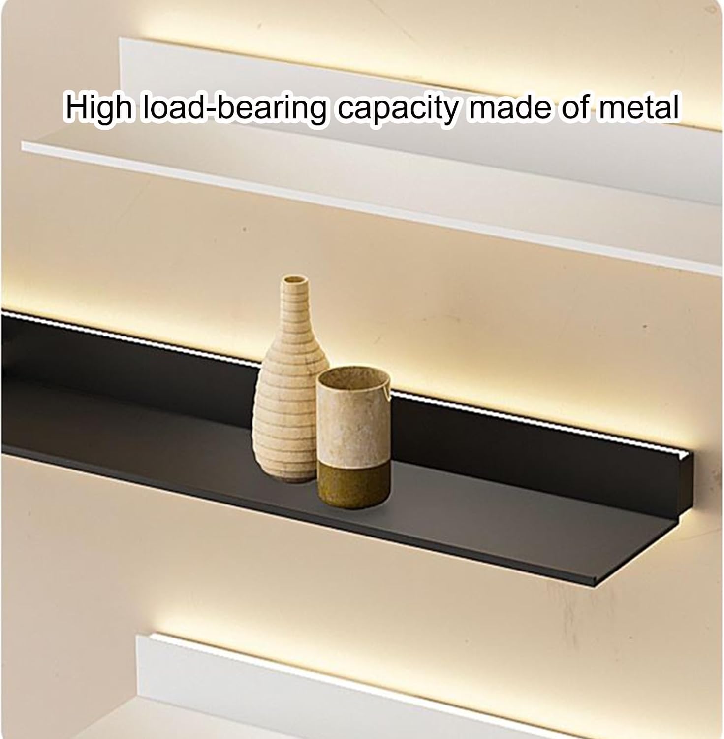 Floating Shelves Wall Mounted, Light-Emitting Shelves LED Light Wall Shelves Doesn't Take Up Wall Space Shelves Can Hold A Lot of Items (Color : Noir, Size : 60x20x6cm)